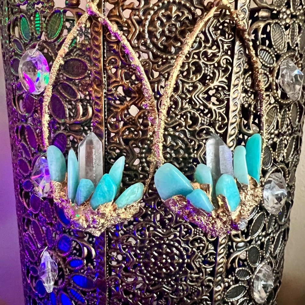 🔮 Amazonite, quartz crystal, herkimer diamond earrings - Picture 6 of 11